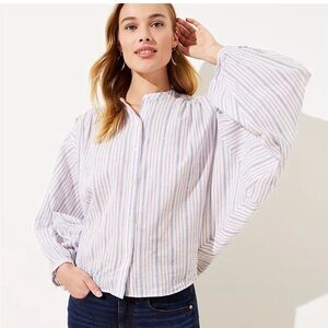 LOFT striped oversized balloon sleeve blouse women’s XS  beach-y art-sy vibes